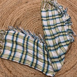 NWT Disney yellow blue plaid fringe square scarf